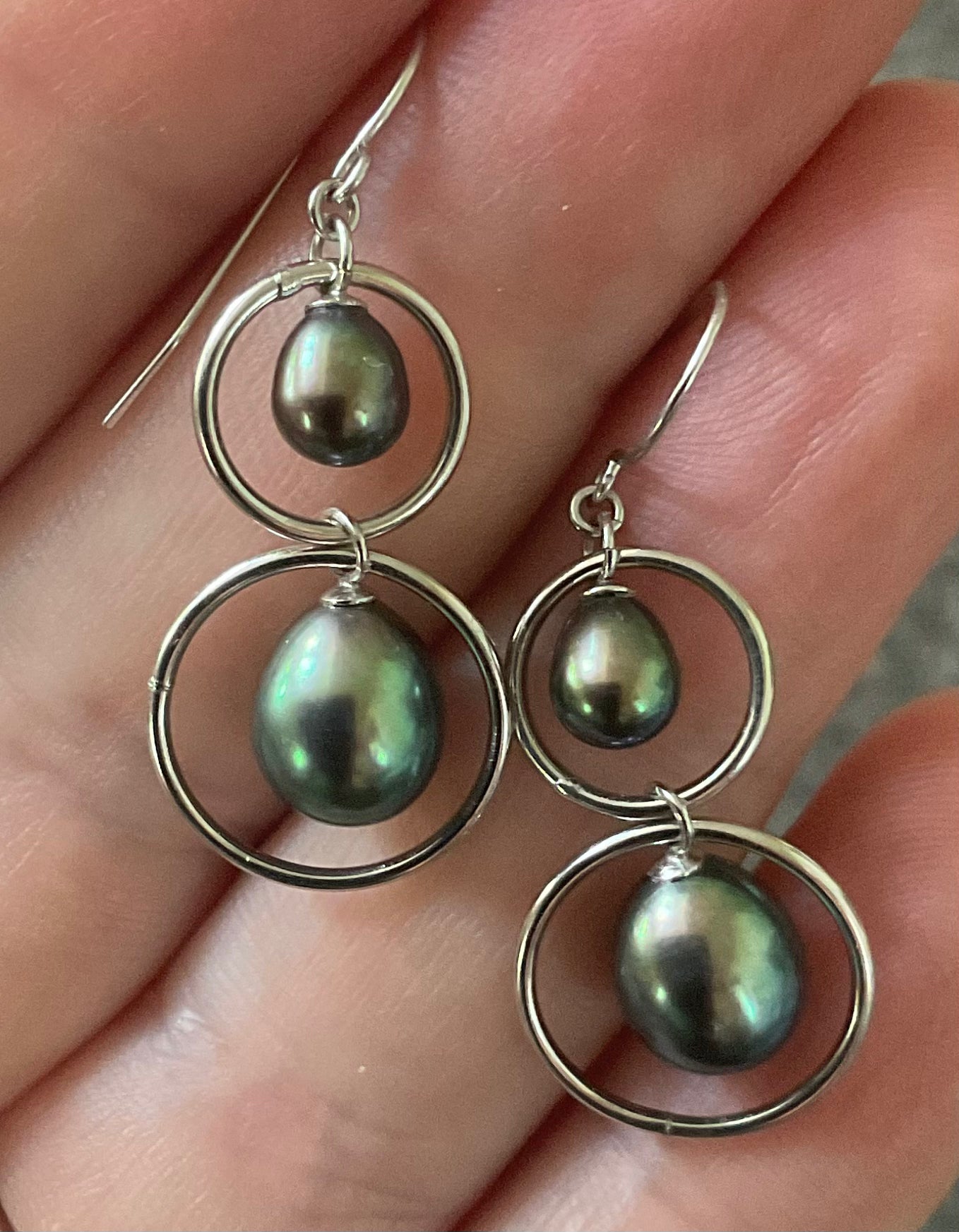 Honora 14K white gold Tahitian Pearls circles drop earrings