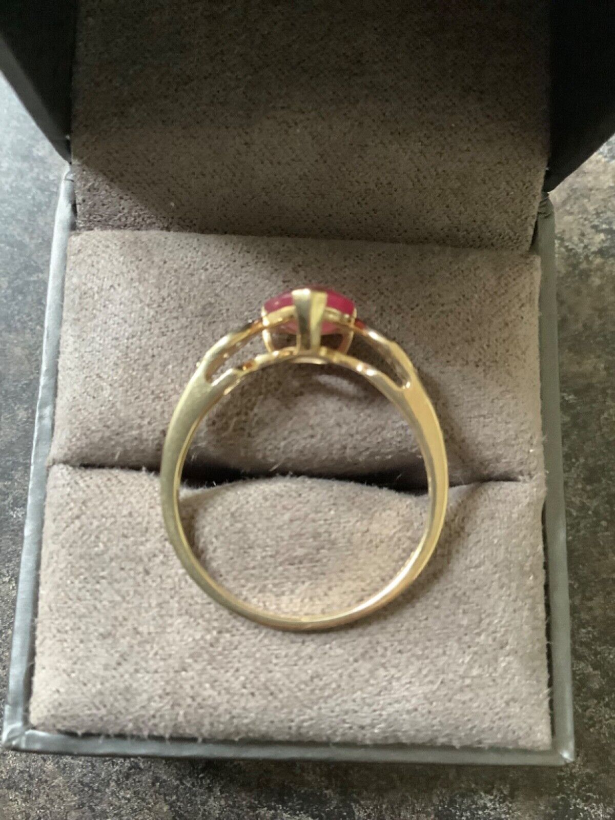 10K gold pear cut ruby and white zircon ring size P1/2 hallmarked