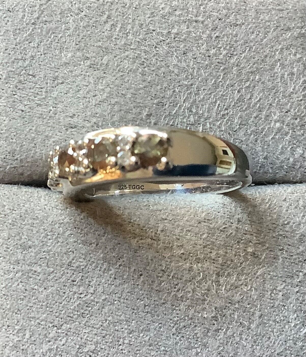 925 Andalusite & zircon half eternity ring size P1/2 sterling silver
