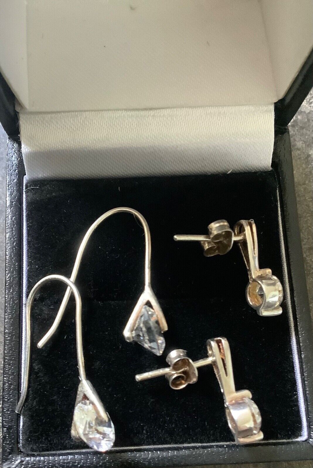 2 x 925 silver CZ drop and stud earrings NOT COSTUME!