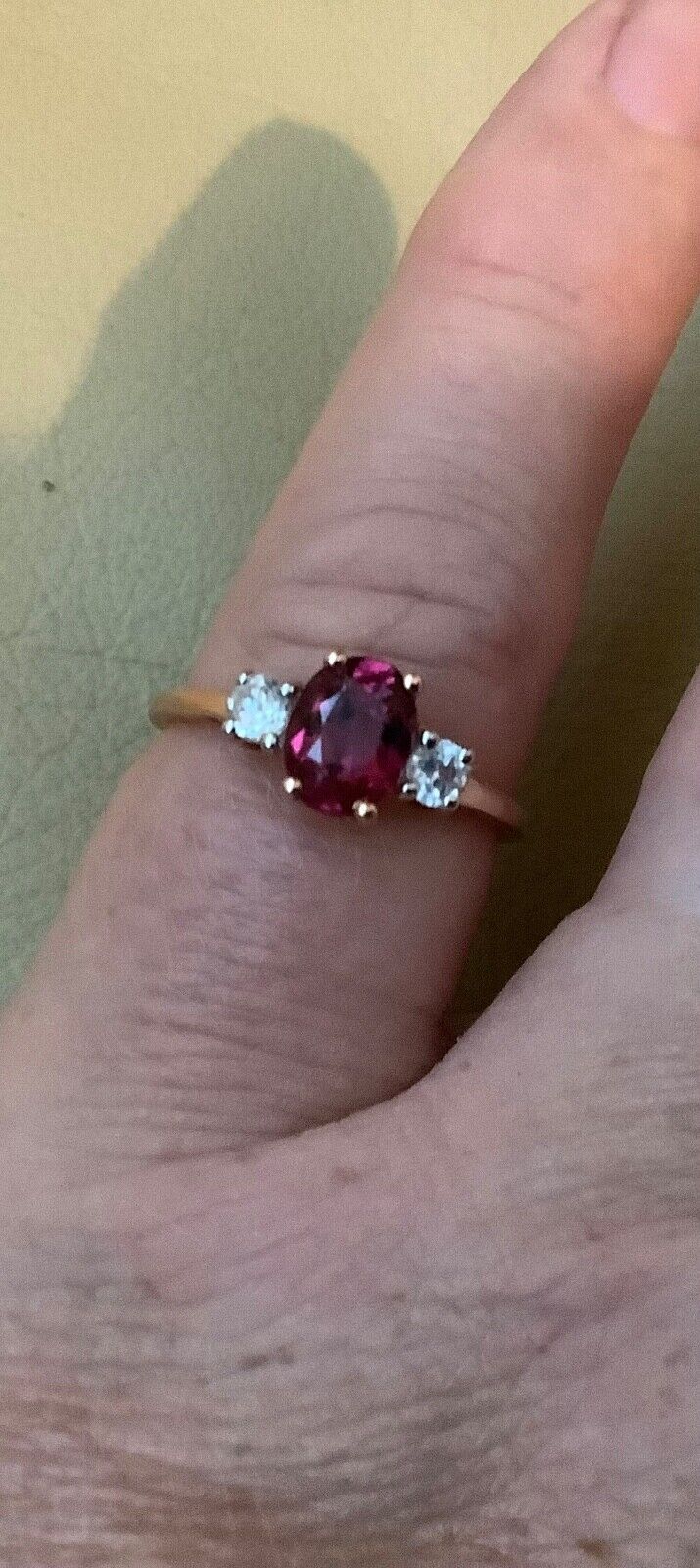 10K rose gold rhodolite garnet and white zircon ring size N1/2 hallmarked