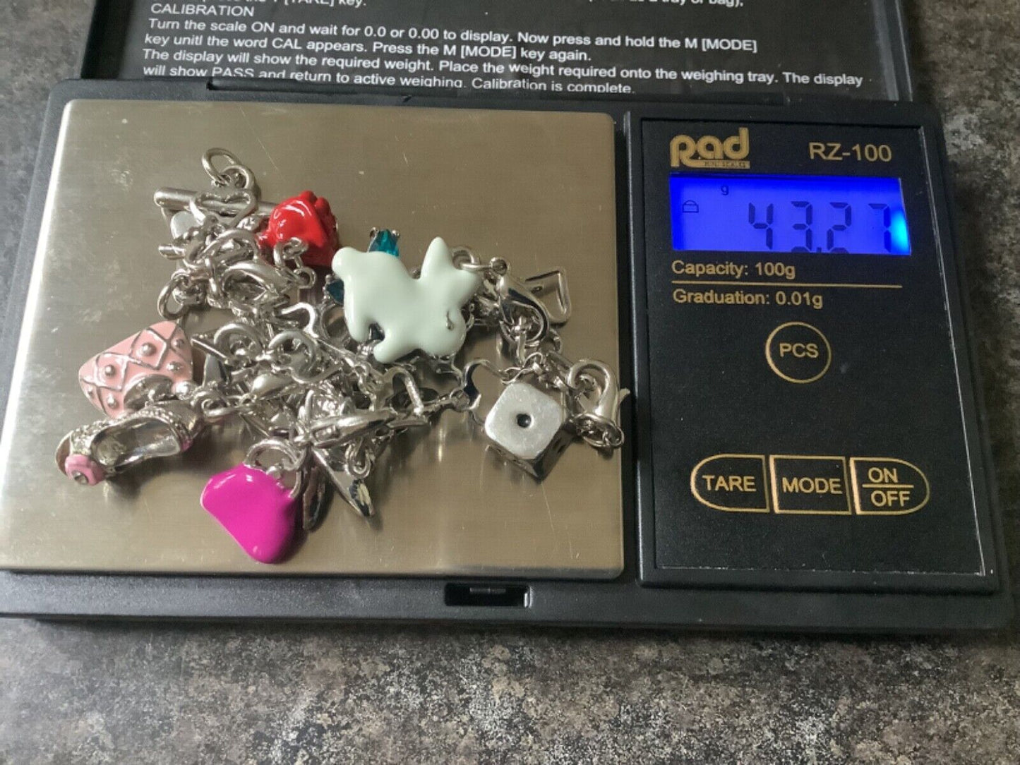 Silver tone heart link multi charm bracelet 10 detachable interchangeable charms