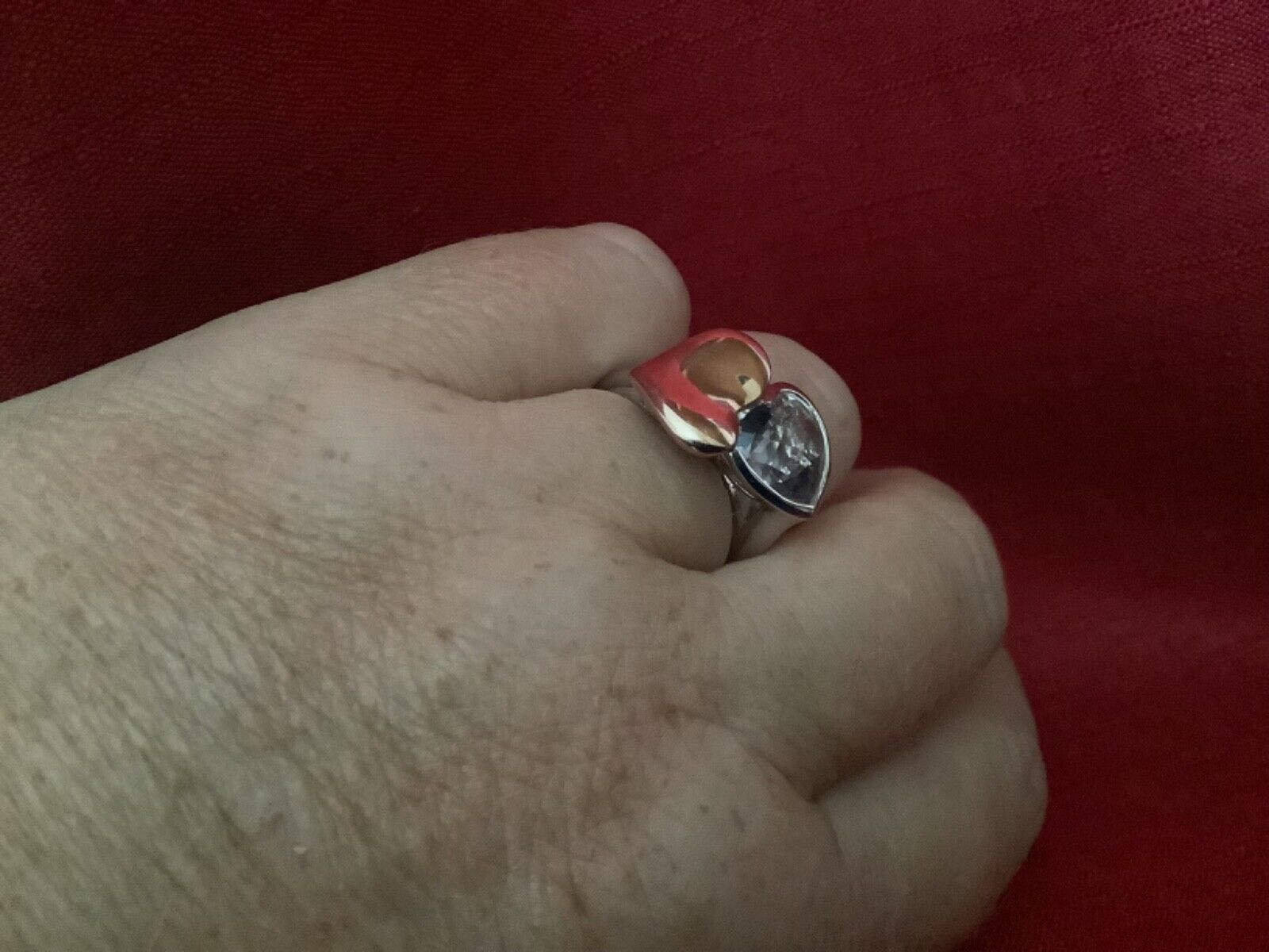 925 silver ring lilac stone & rose gold colour hearts O KN (Kirby Nez?)
