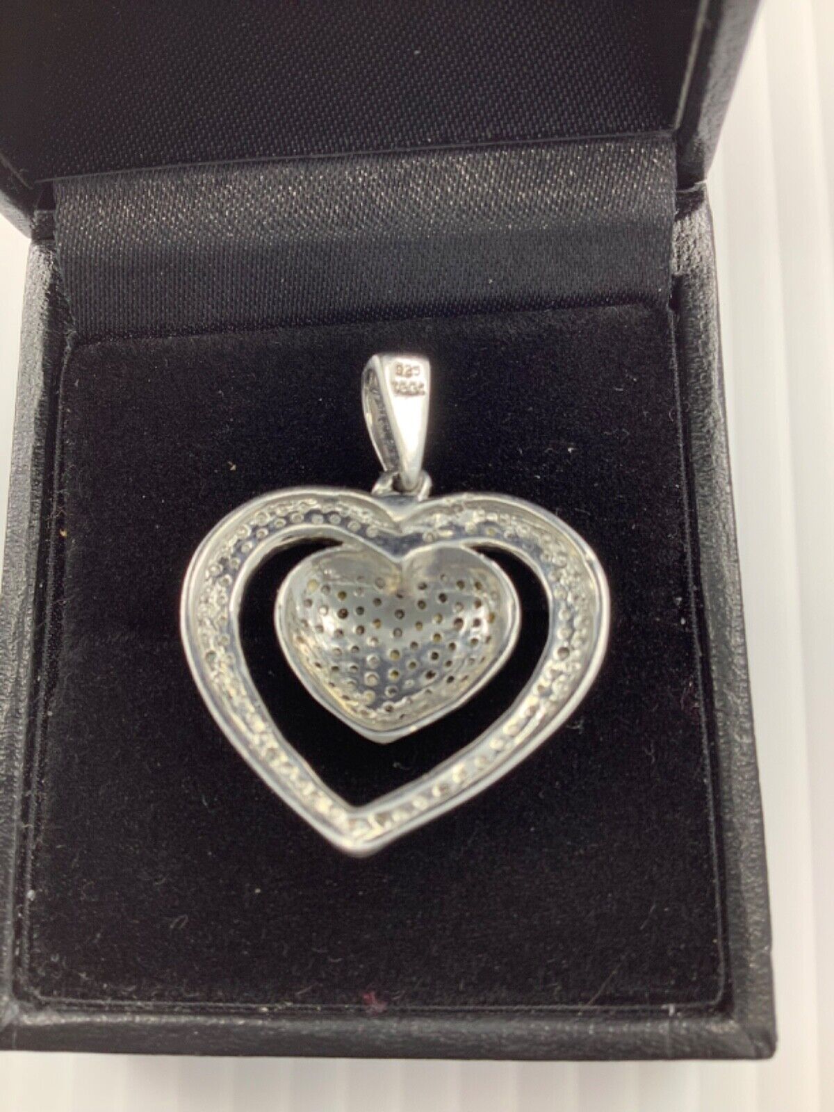 925 white and cognac diamond double heart pendant silver