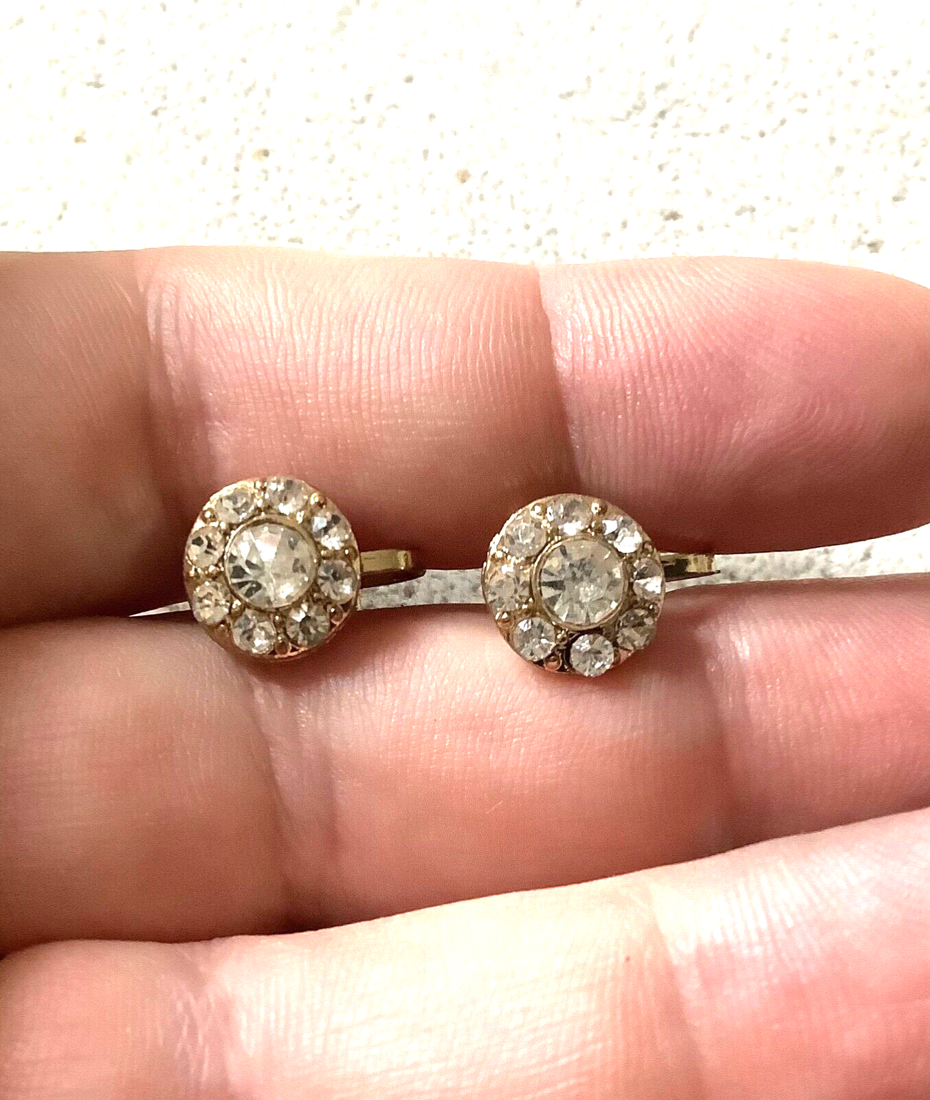 2 x vintage silver and gold tone diamanté stud clip on earrings