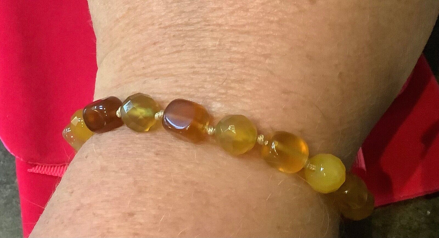 Lola Rose Amber Agate rectangle and round faceted bead adjustable bracelet