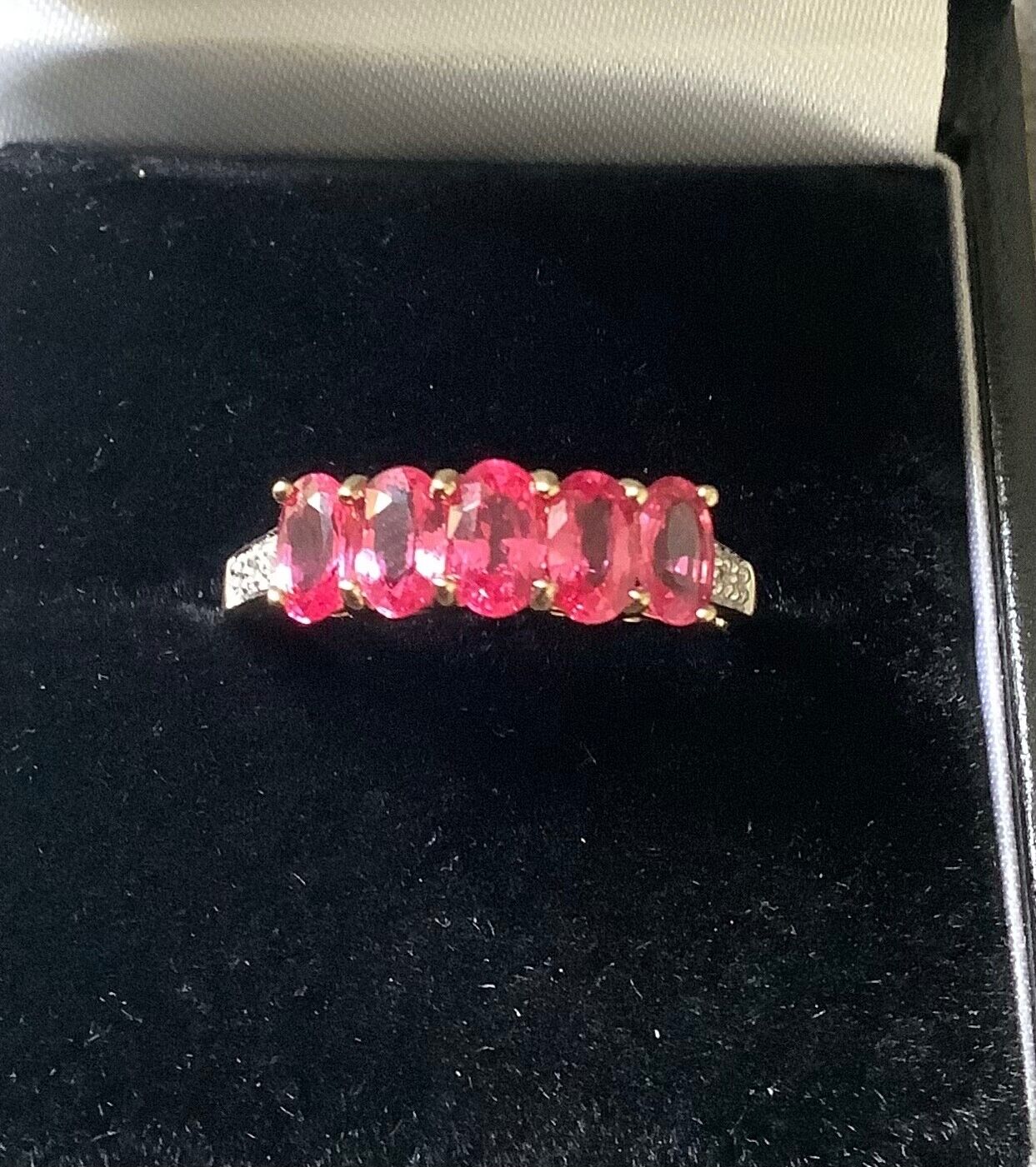 9ct pink spinel and zircon ring size N yellow gold hallmarked