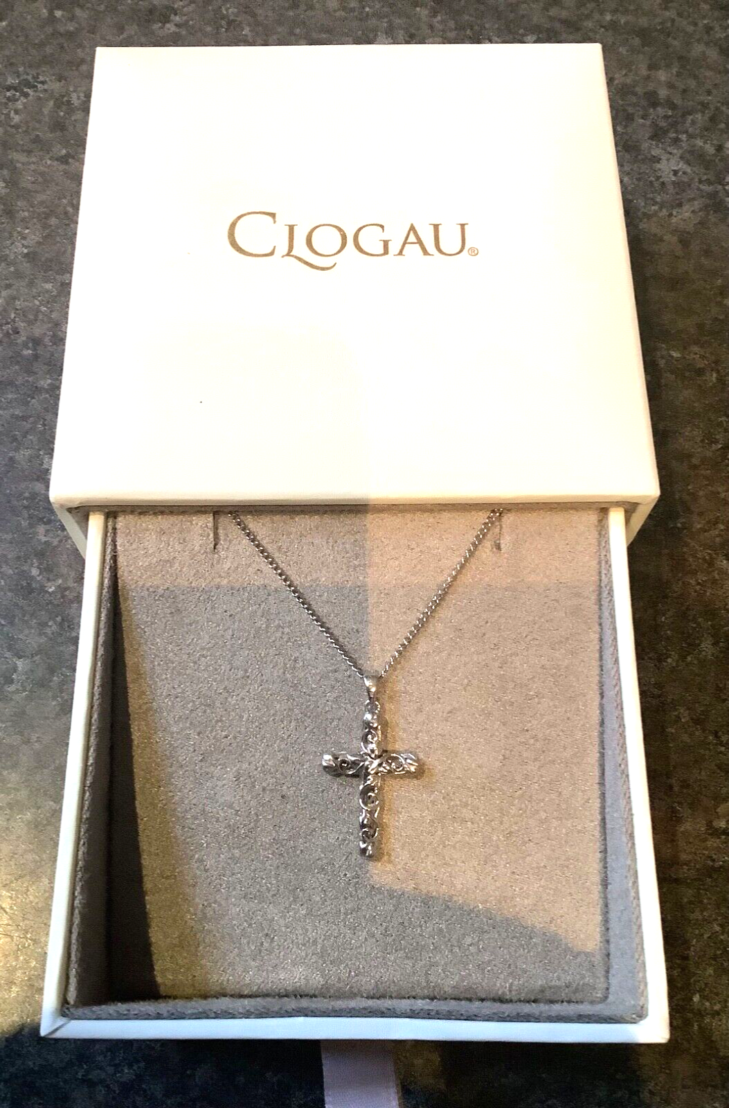 Clogau Tree of Life filigree cross pendant necklace silver and rose gold 18"