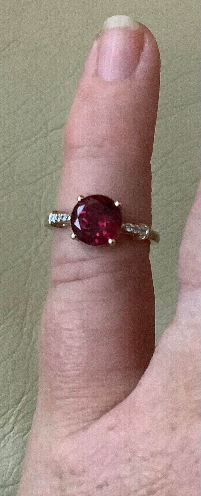 9ct pink tourmaline and white zircon ring size L-L1/2 yellow gold