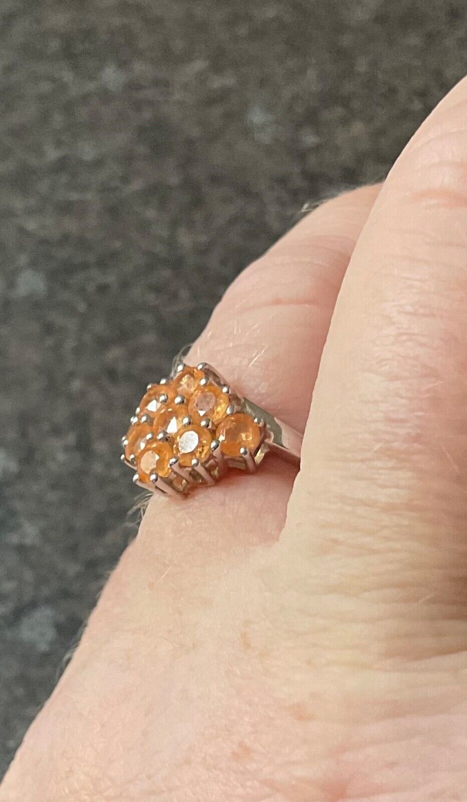925 peachy orange gemstone cluster ring size P sterling silver TGGC