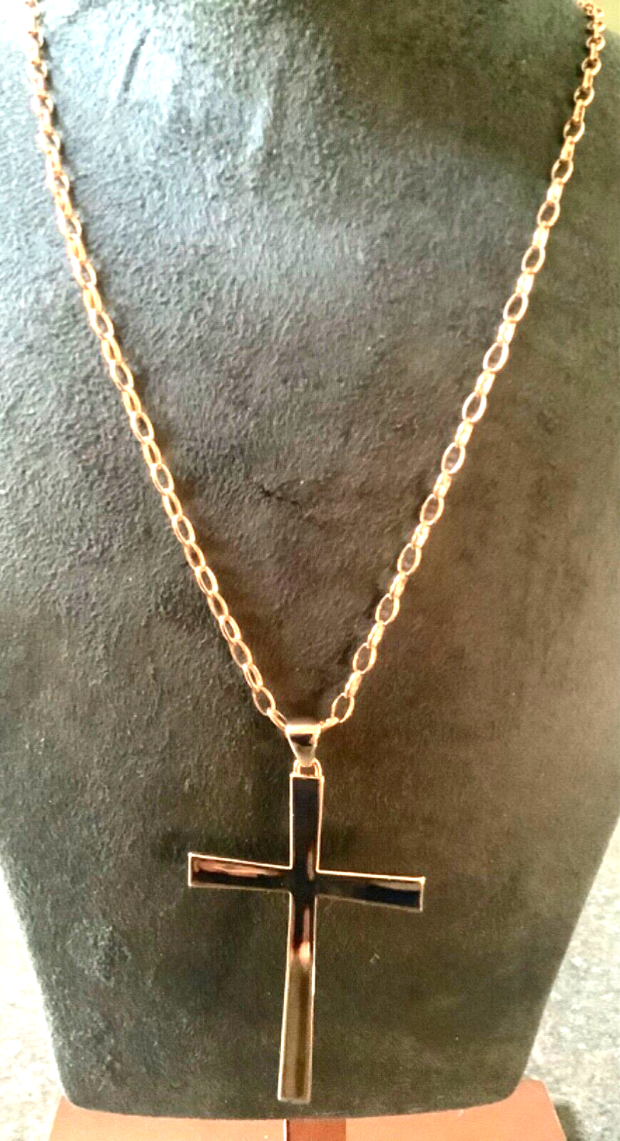 BRONZE MILOR ITALY Large cross pendant on 31" belcher chain rose gold tone
