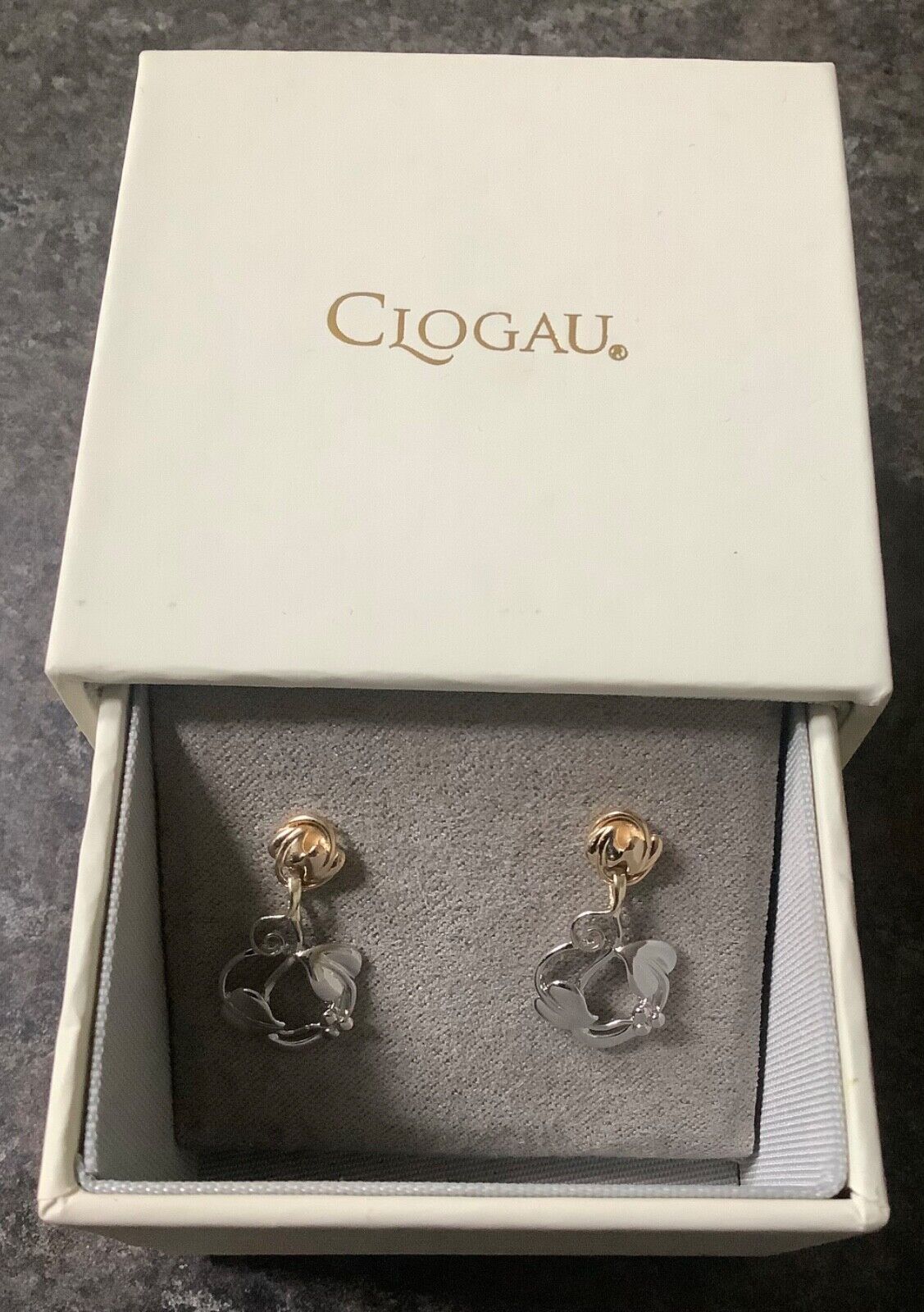 Clogau 9ct white (Moon) gold and yellow gold Tree of Life drop earrings