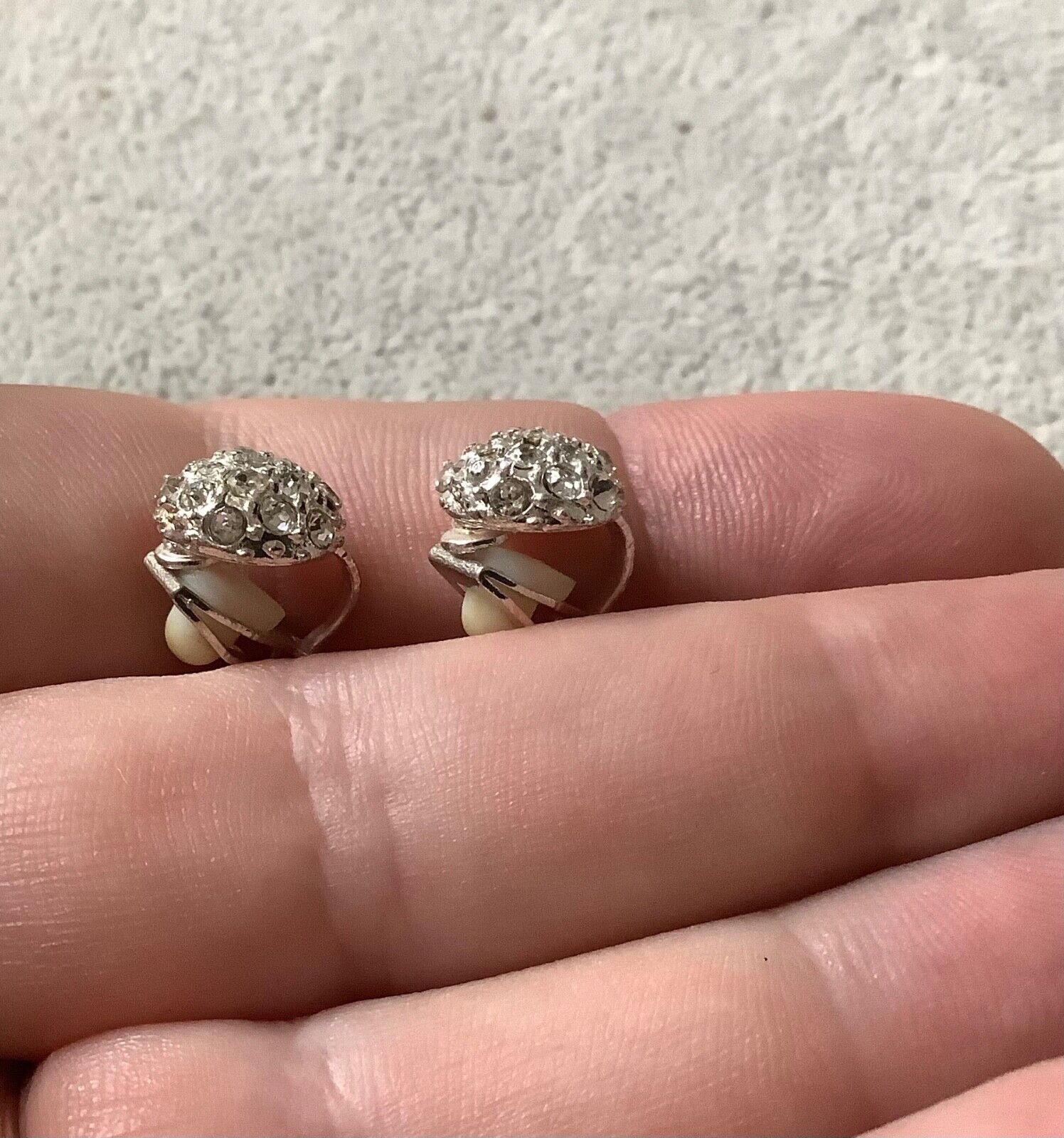 2 x vintage silver and gold tone diamanté stud clip on earrings