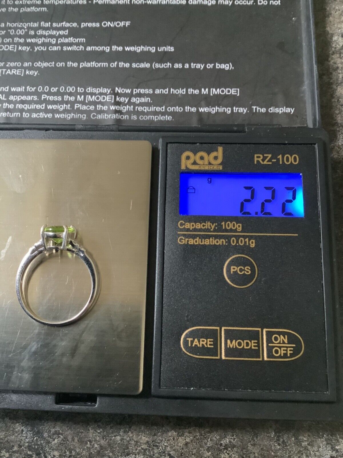 9ct peridot and diamond ring size N white gold hallmarked