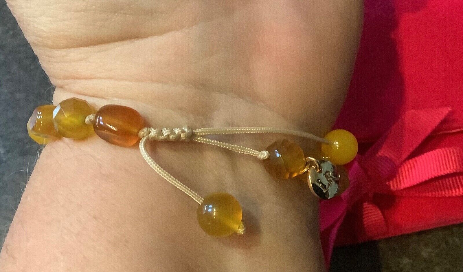 Lola Rose Amber Agate rectangle and round faceted bead adjustable bracelet