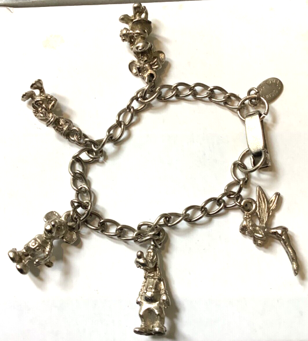 Vintage Walt Disney Productions charm bracelet Tinkerbell Mickey Minnie Donald