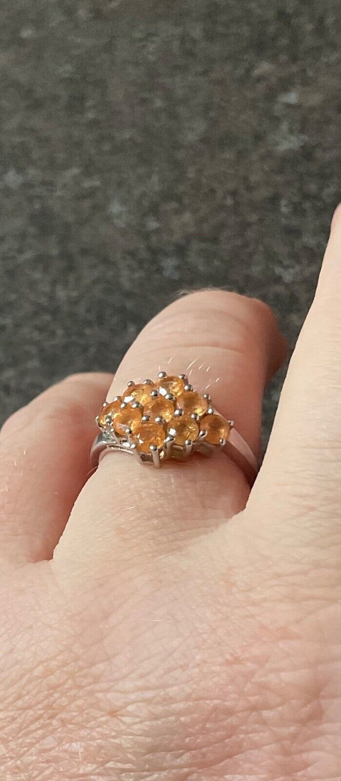 925 peachy orange gemstone cluster ring size P sterling silver TGGC