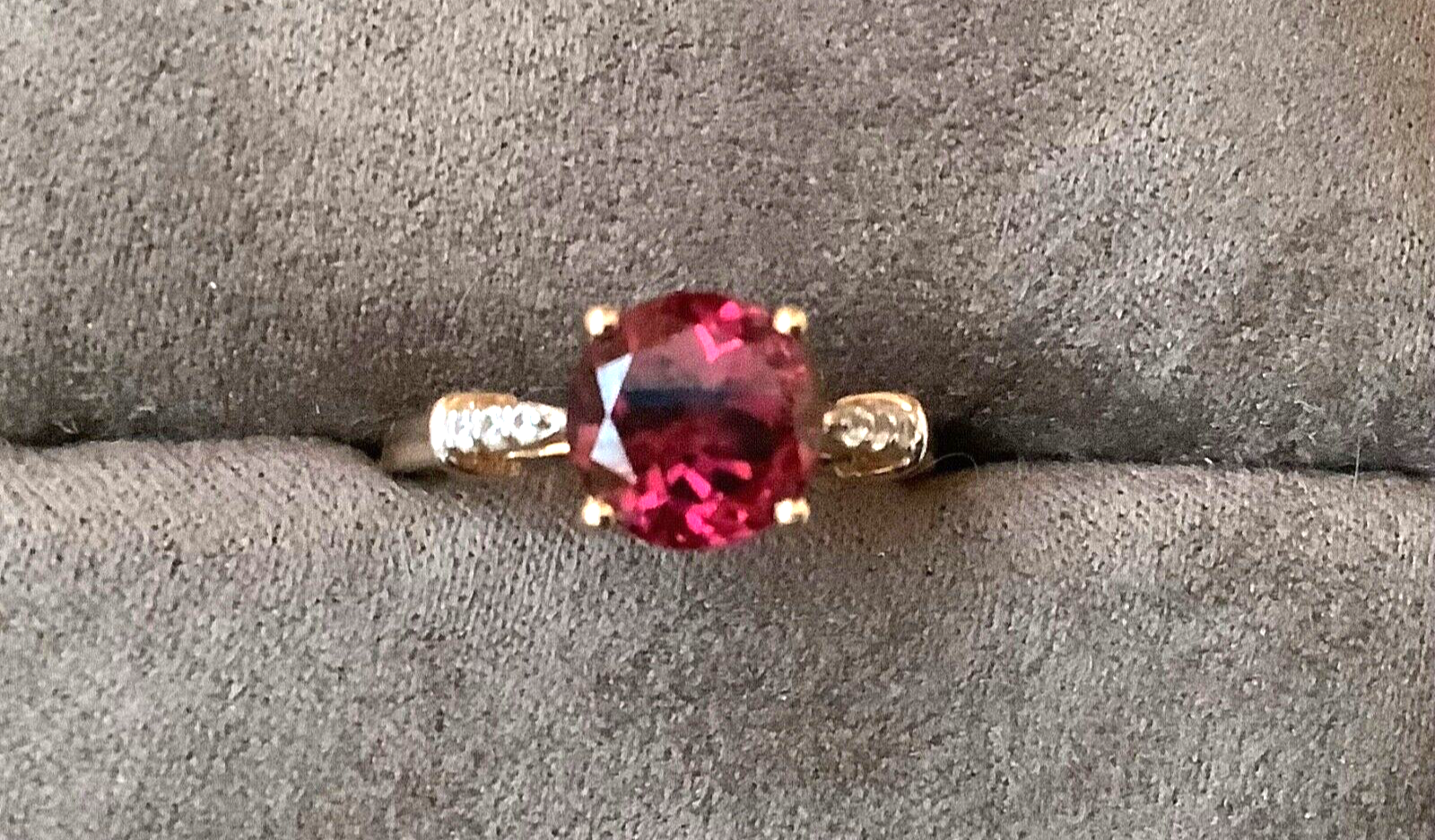 9ct pink tourmaline and white zircon ring size L-L1/2 yellow gold