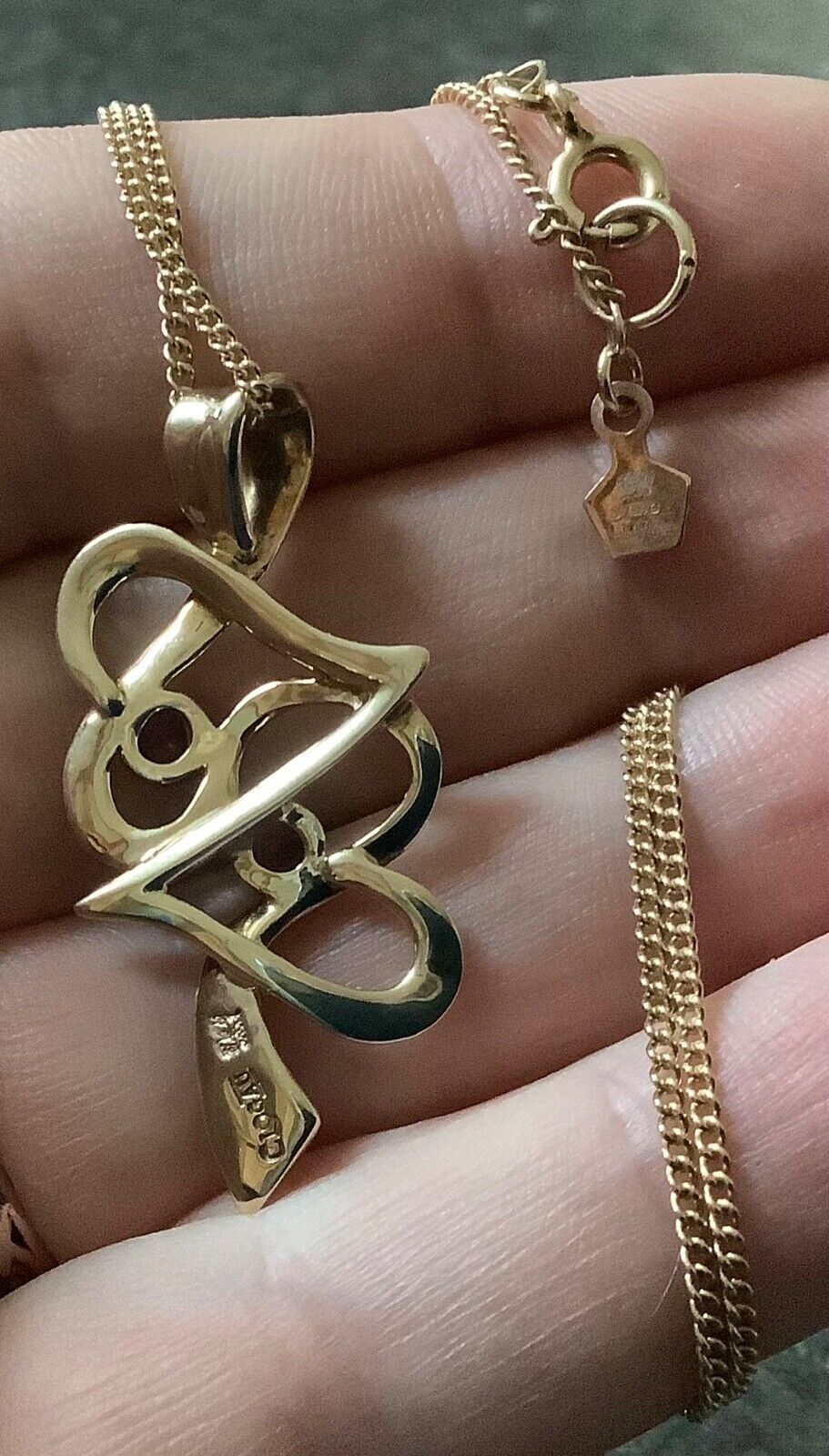 Clogau 9ct Amethyst entwined hearts pendant necklace 18" yellow gold