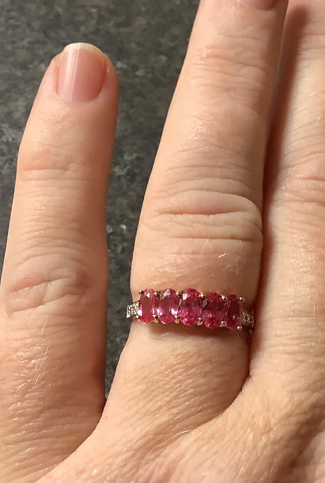 9ct pink spinel and zircon ring size N yellow gold hallmarked