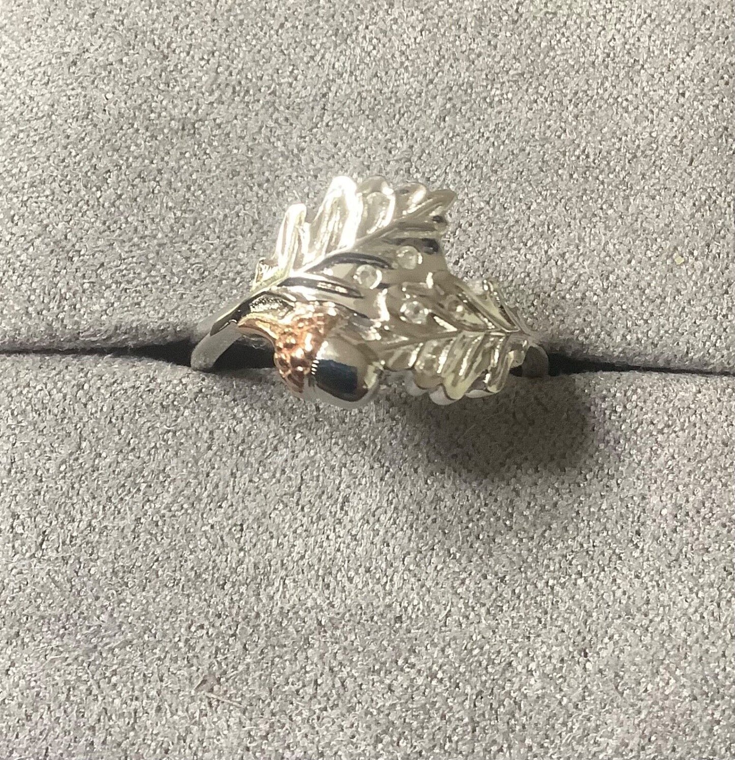 Clogau Royal Oak leaf ring size Q silver and rose gold RRP £169