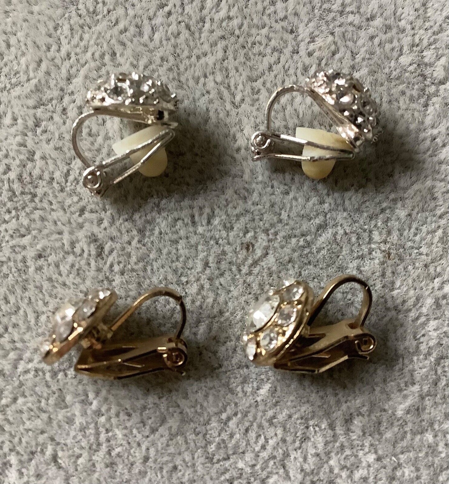 2 x vintage silver and gold tone diamanté stud clip on earrings