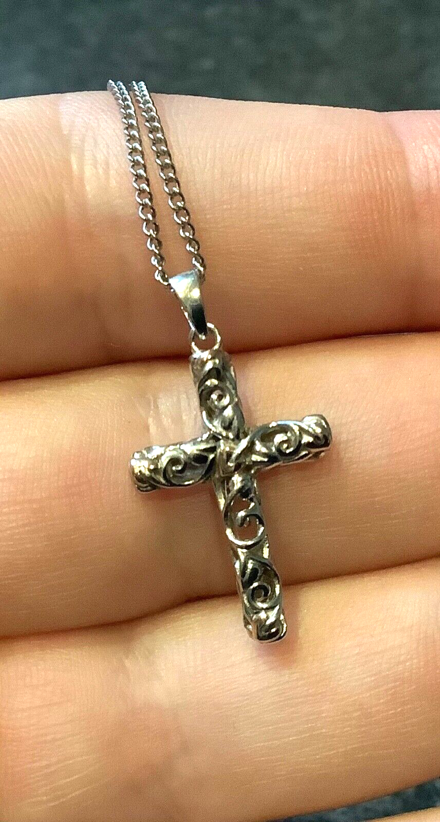 Clogau Tree of Life filigree cross pendant necklace silver and rose gold 18"