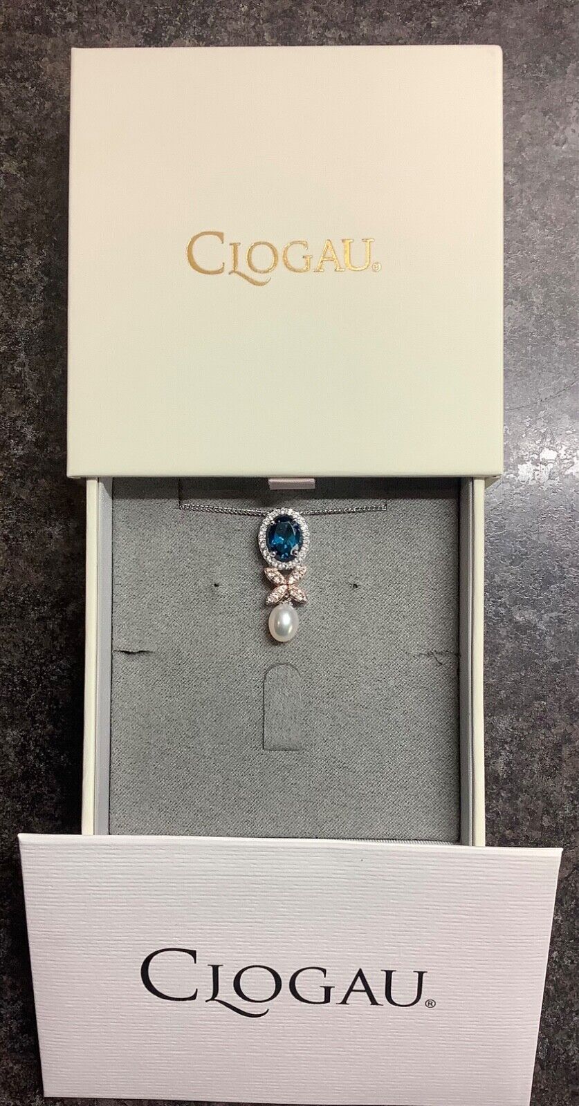 Clogau Queens Jubilee Superbloom Blue Topaz silver pearl necklace RRP £260