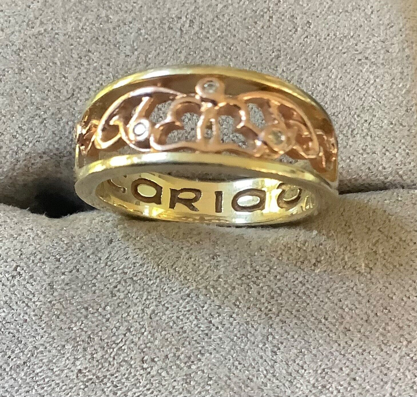 Clogau 9ct 5 diamond Cariad ring size O1/2 yellow and rose gold hallmarked