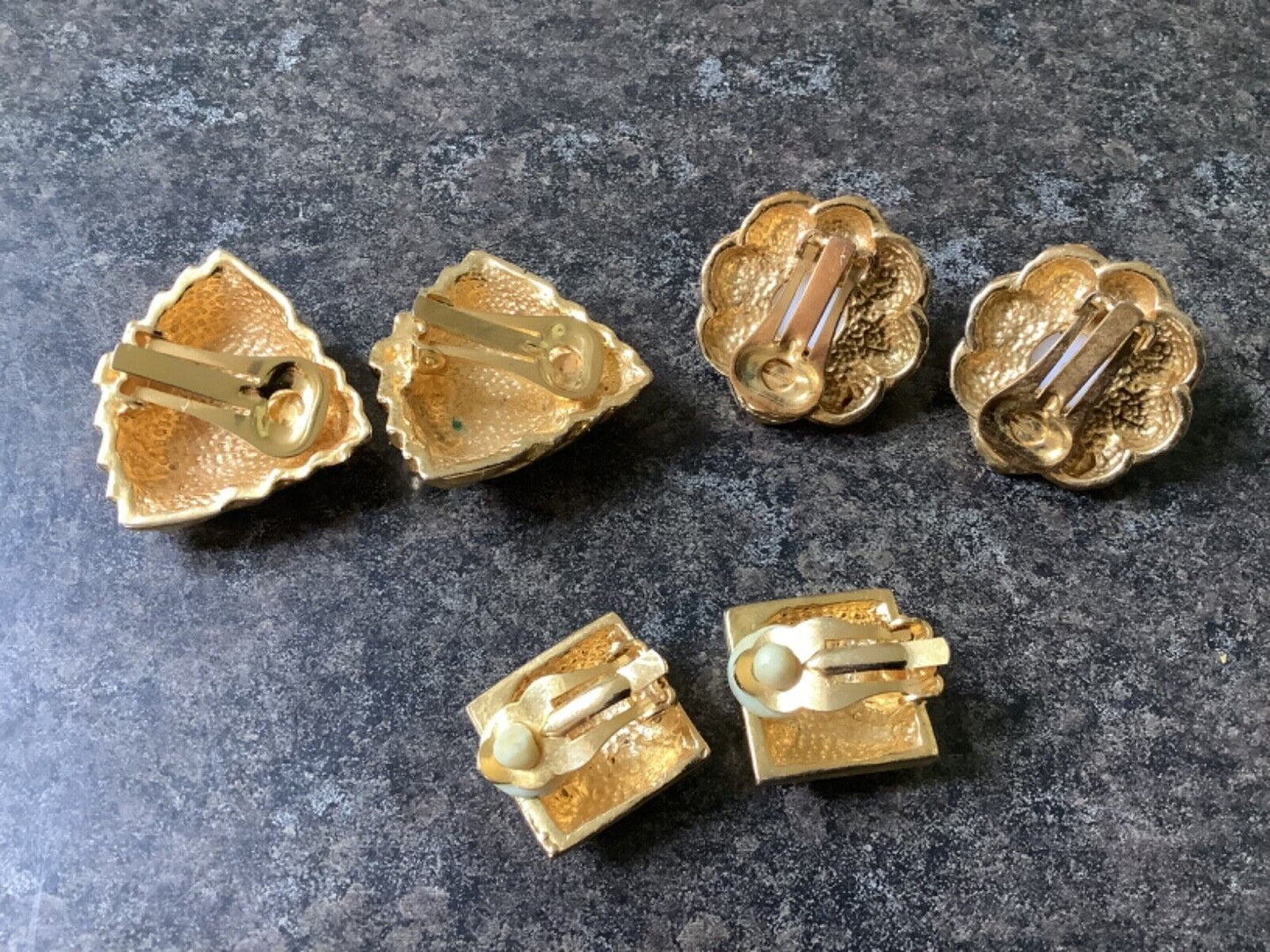 3 pairs of gold tone vintage clip on stud earrings including faux pearl