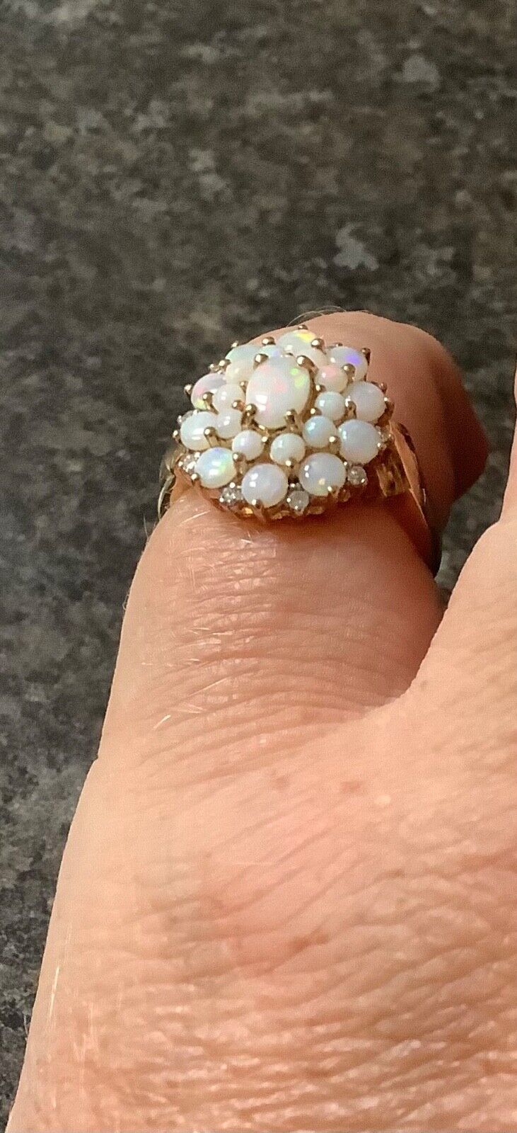 9ct large Opal and Diamond cluster ring size M yellow gold QVC