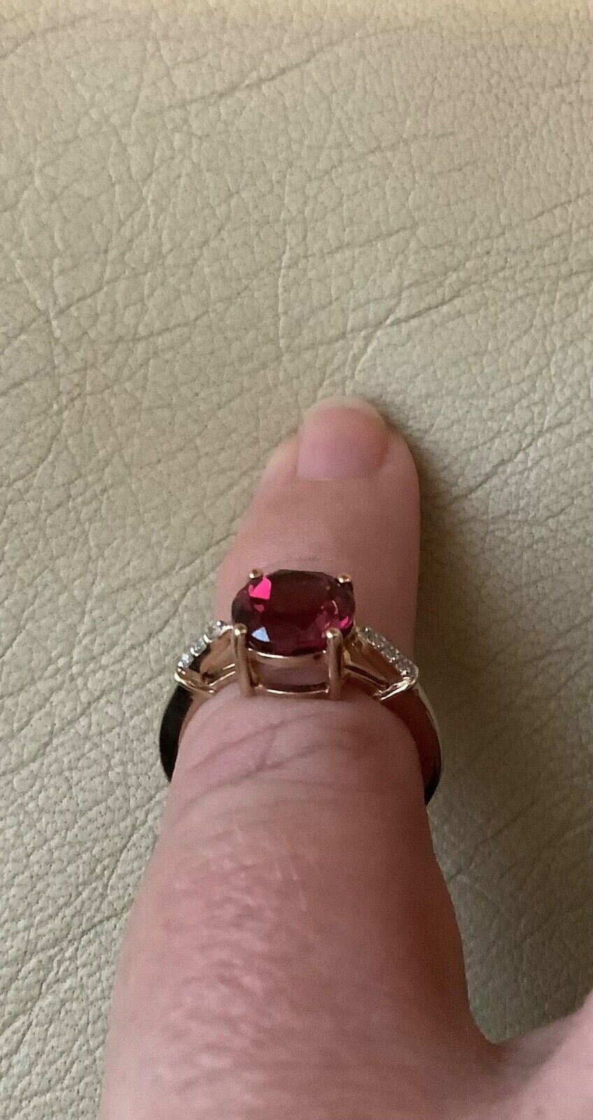 9ct pink tourmaline and white zircon ring size L-L1/2 yellow gold