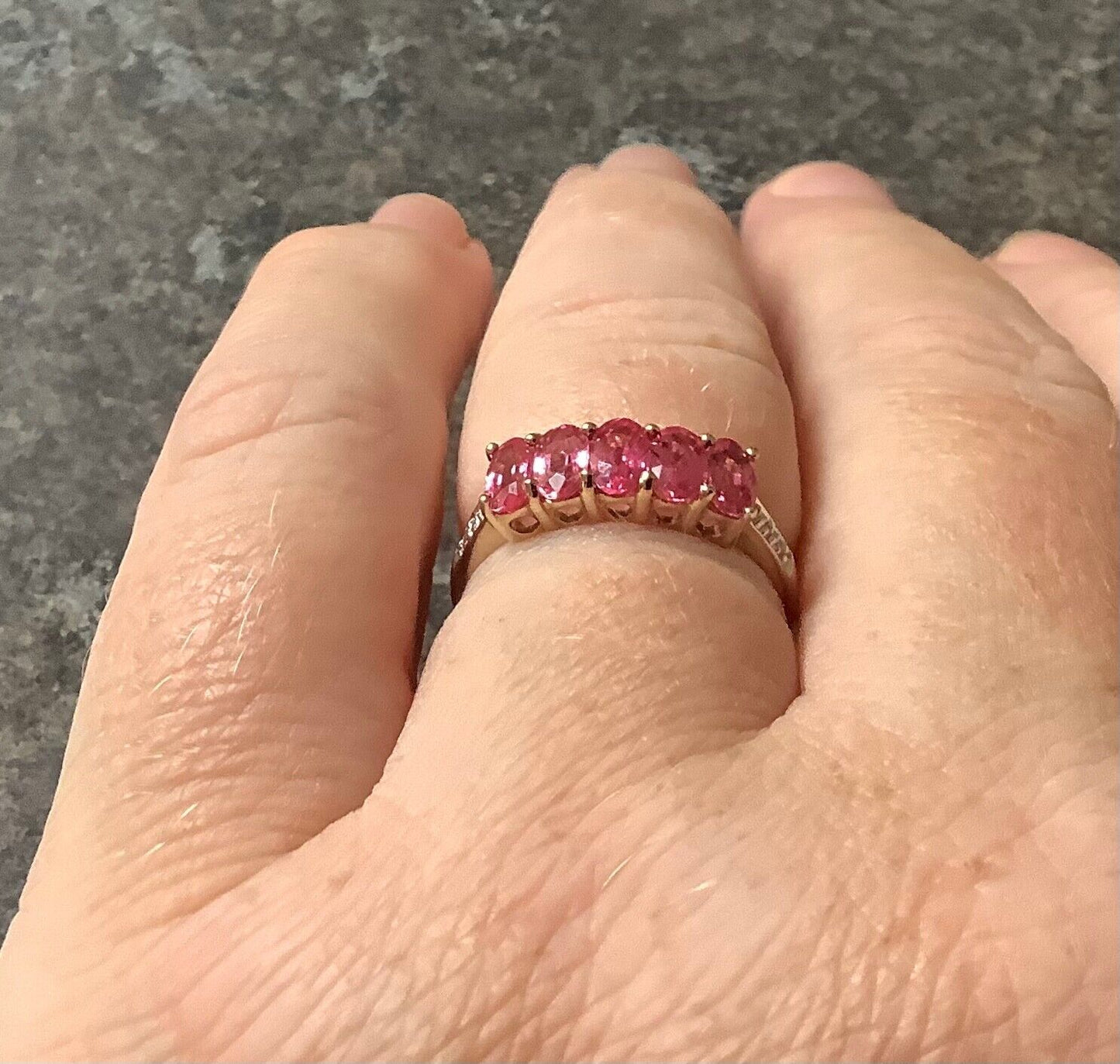 9ct pink spinel and zircon ring size N yellow gold hallmarked