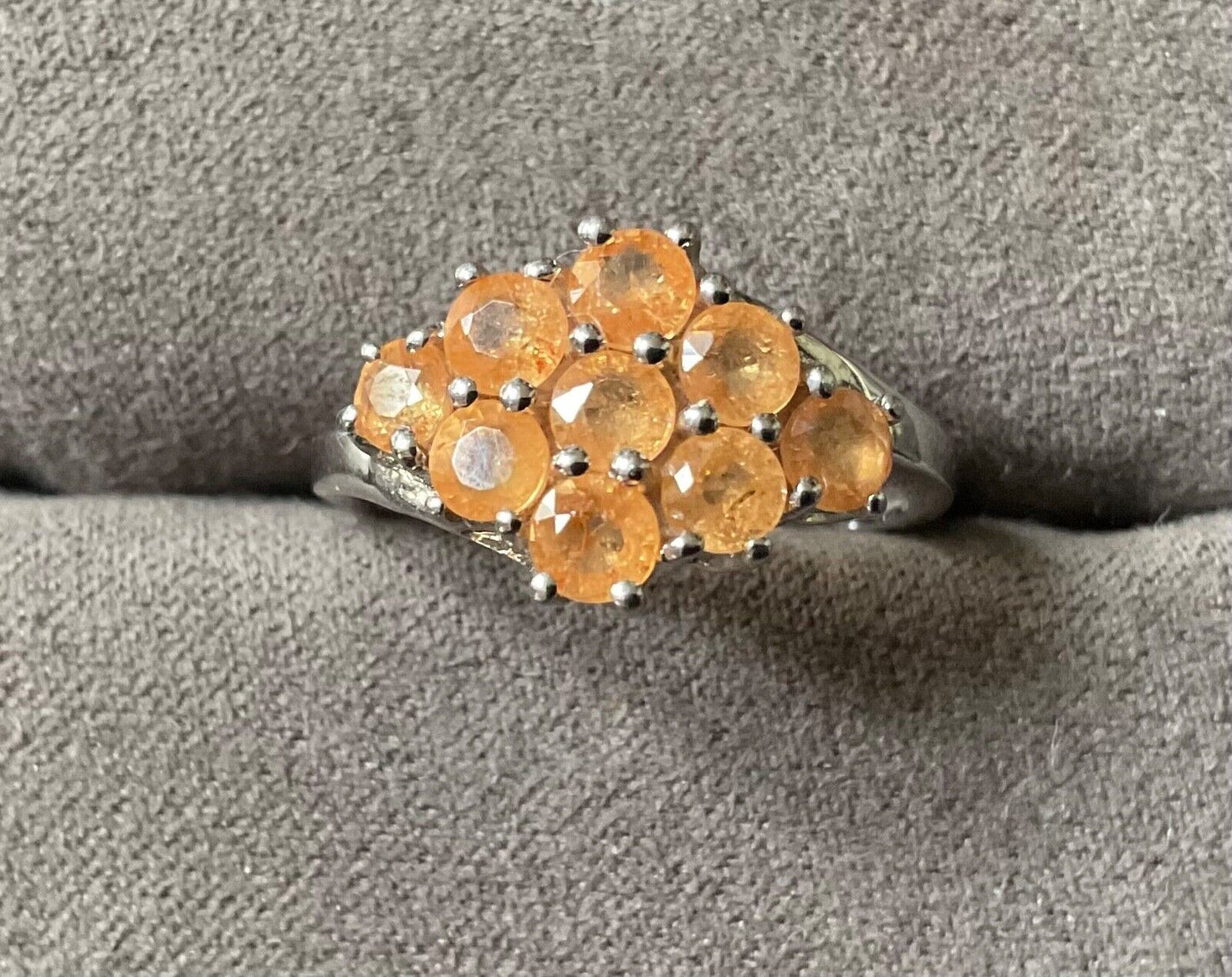 925 peachy orange gemstone cluster ring size P sterling silver TGGC
