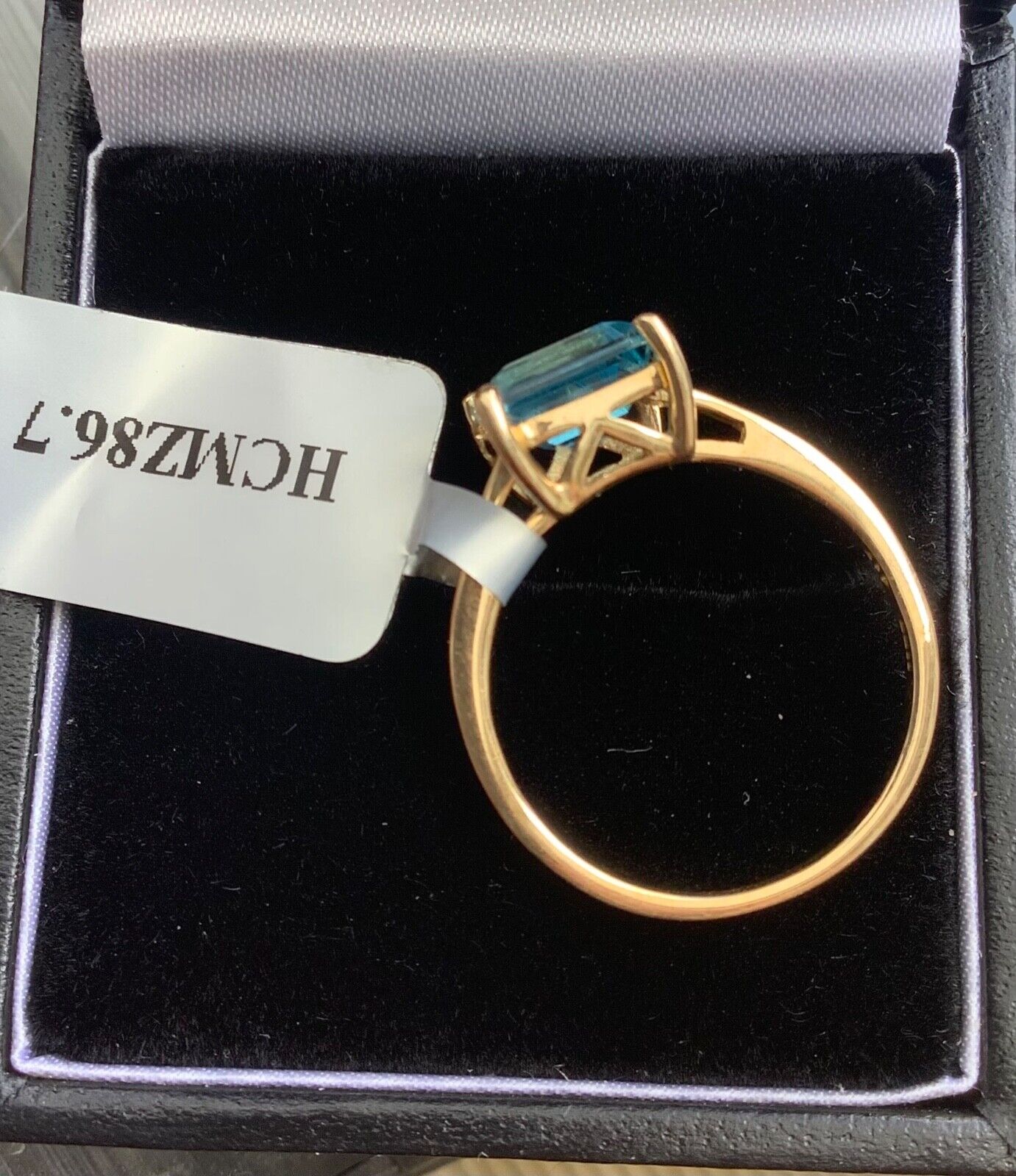 10K natural blue topaz square cut ring size N1/2 yellow gold hallmarked