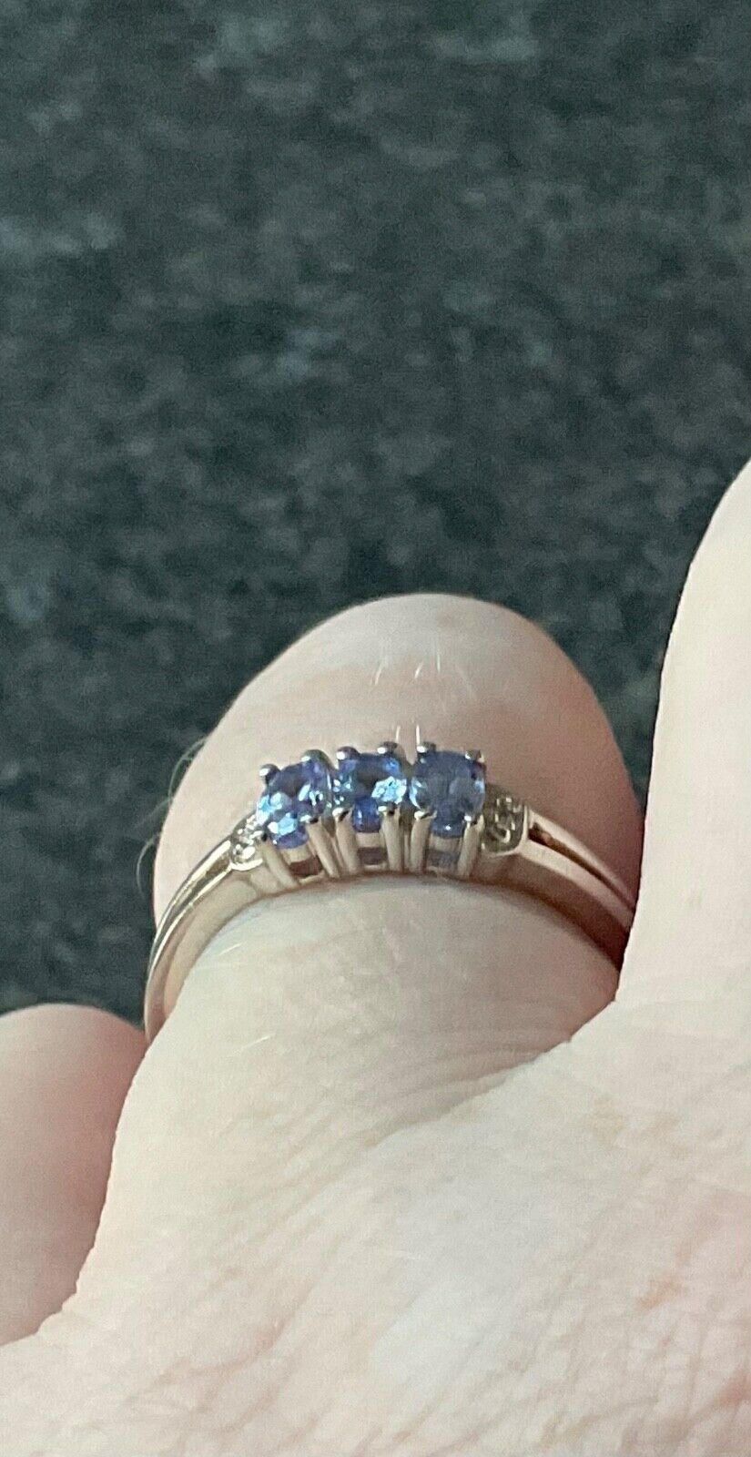 925 Tanzanite and Diamond trilogy ring size P1/2-Q sterling silver