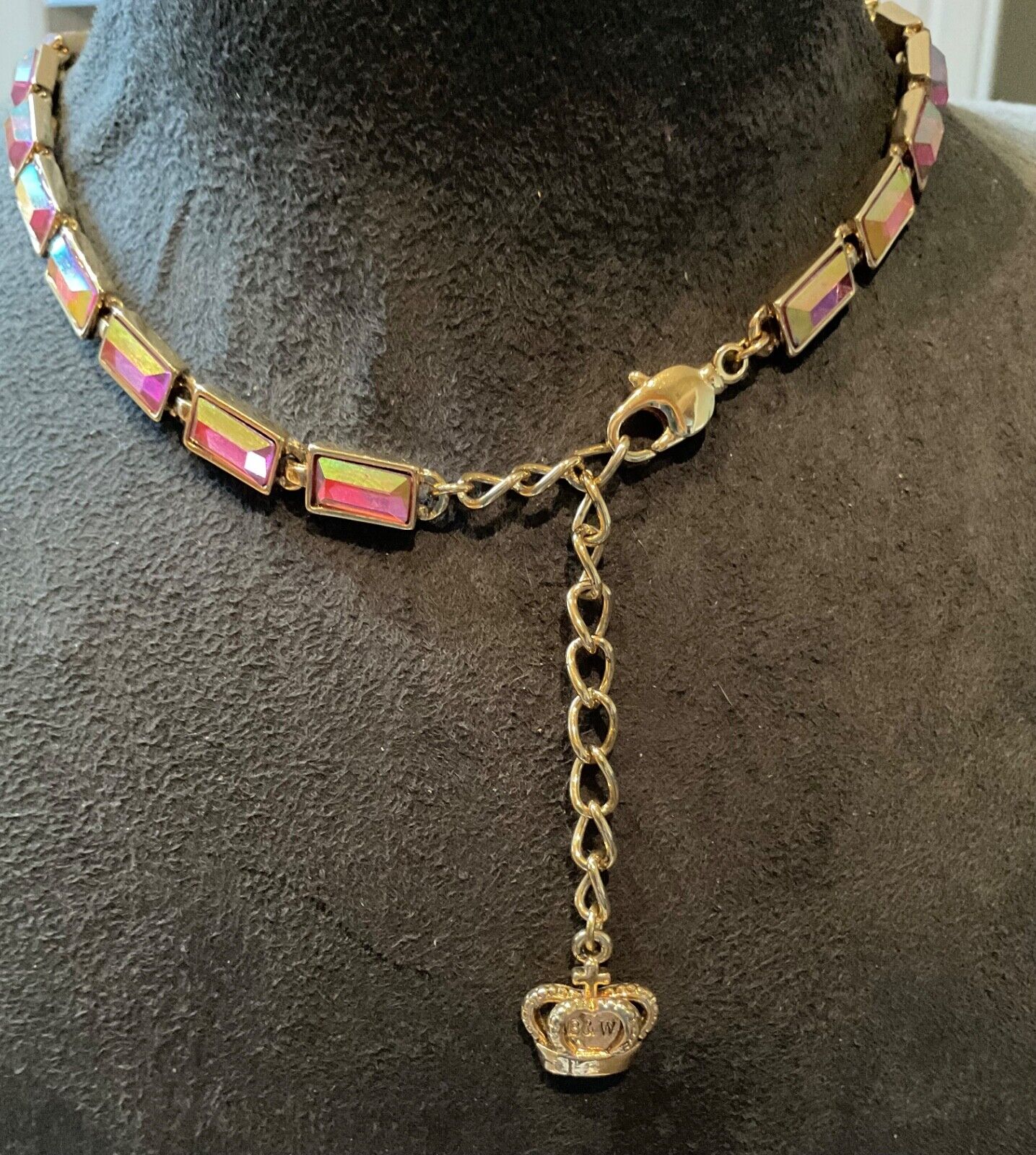 Butler & Wilson pink aurora borealis large crystal necklace 44-50cm original box