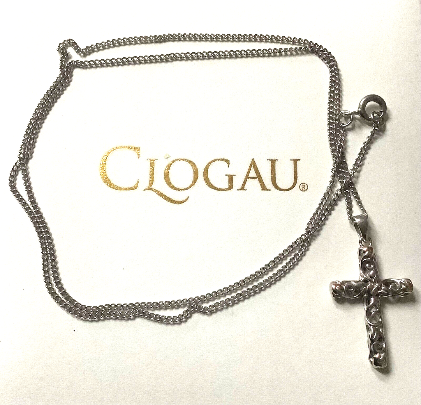 Clogau Tree of Life filigree cross pendant necklace silver and rose gold 18"