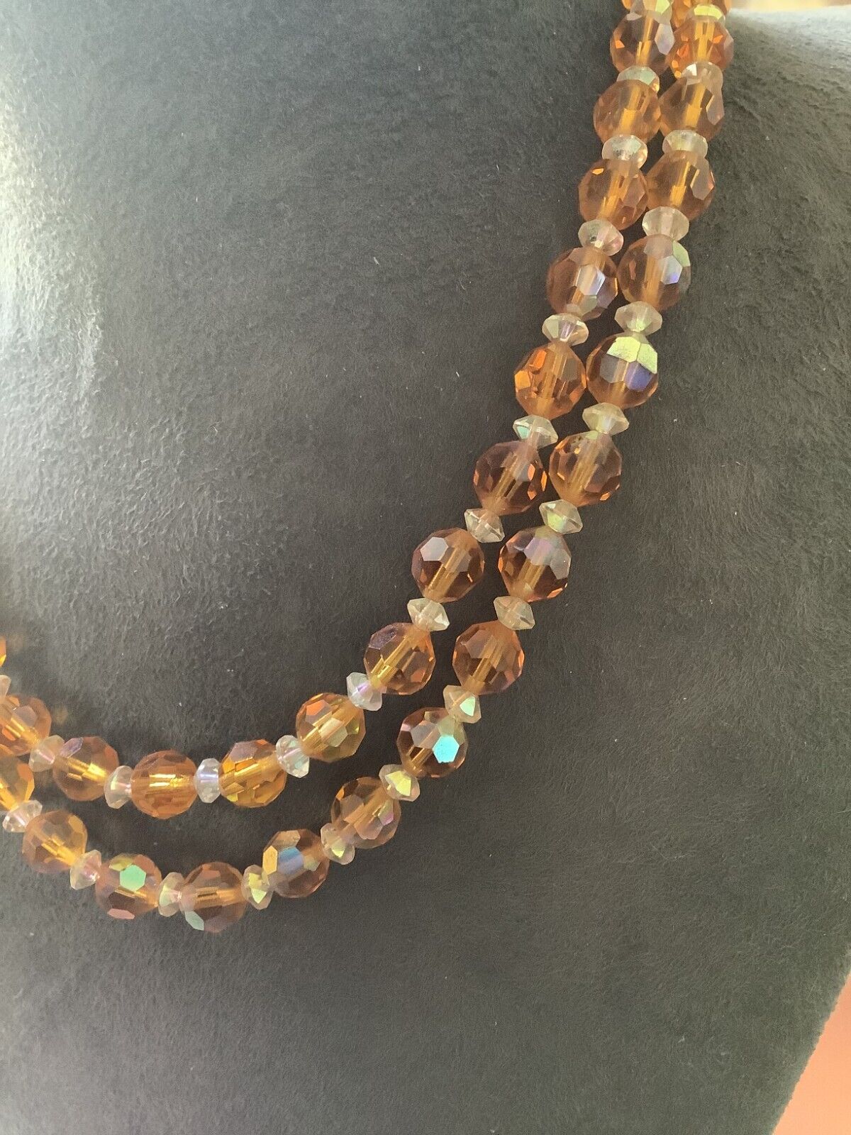 Vintage amber colour & clear faceted bead vintage aurora borealis necklace