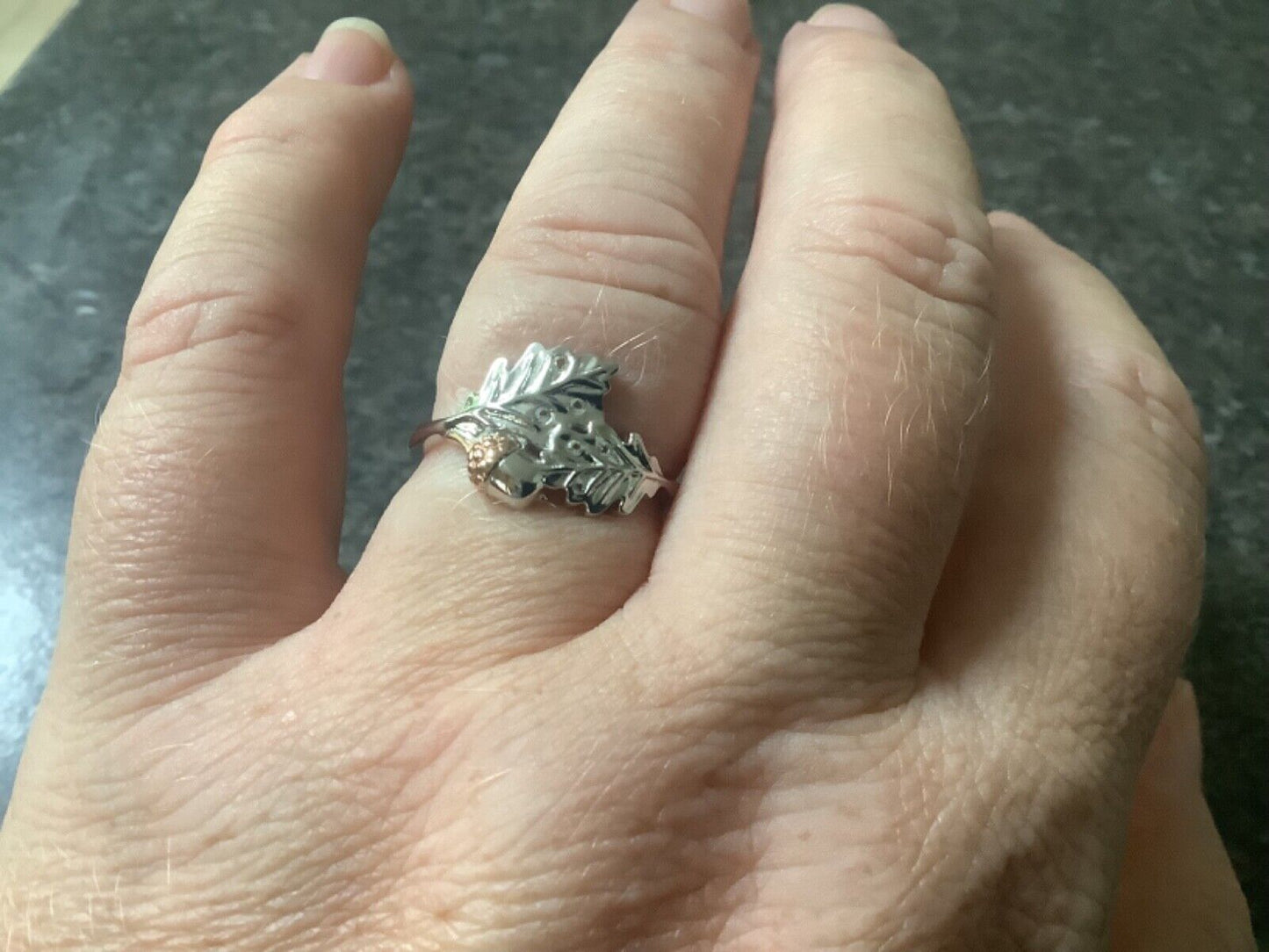 Clogau Royal Oak leaf ring size Q silver and rose gold RRP £169
