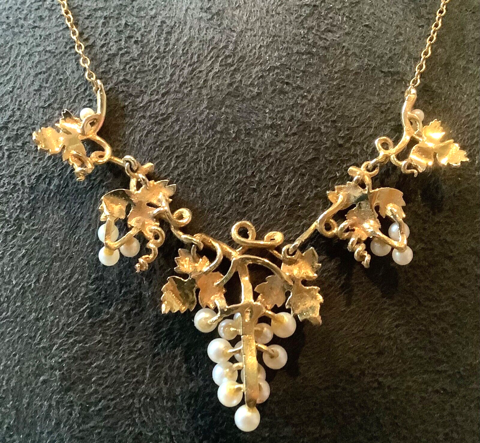9ct cultured pearl grapevine necklace 16.5" yellow gold vintage ? antique?