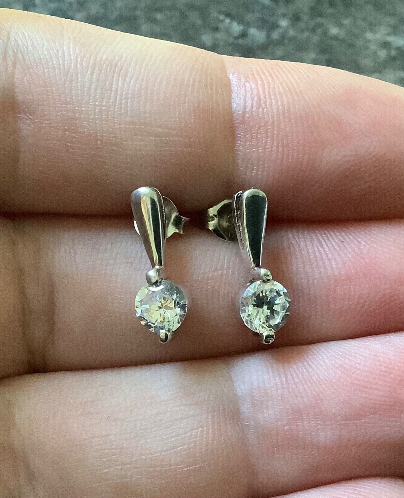 2 x 925 silver CZ drop and stud earrings NOT COSTUME!