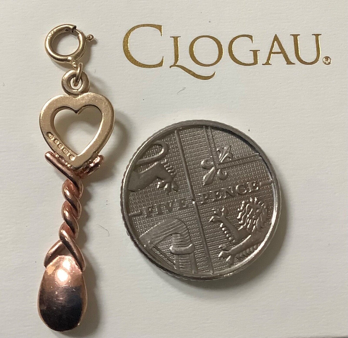 Clogau Welsh Love spoon yellow and rose gold charm