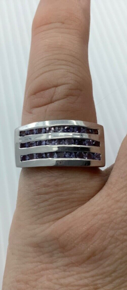925 pale tanzanite 3 row chunky silver ring size N
