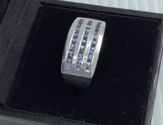 925 pale tanzanite 3 row chunky silver ring size N
