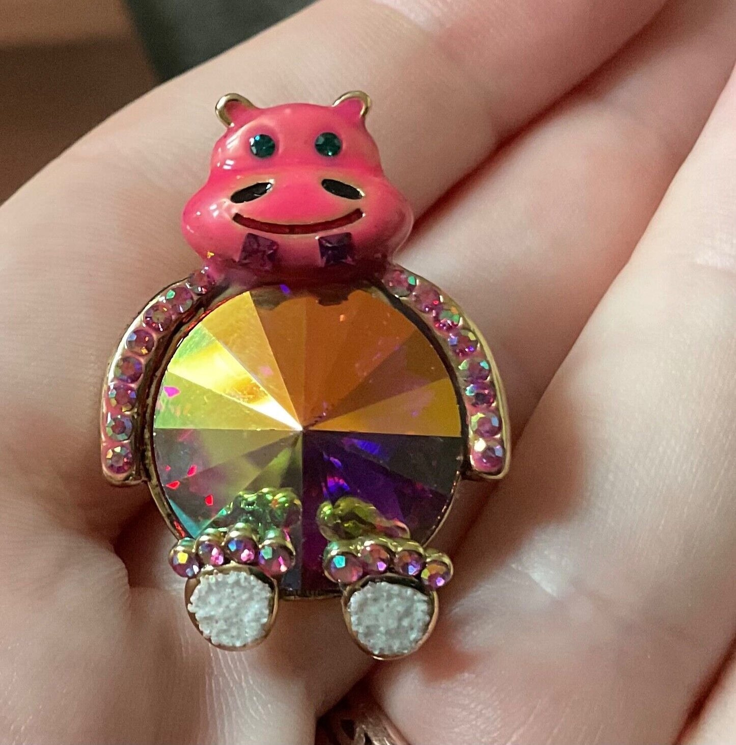Butler & Wilson Hippopotumus pin badge enamal and auoura borealis crystal