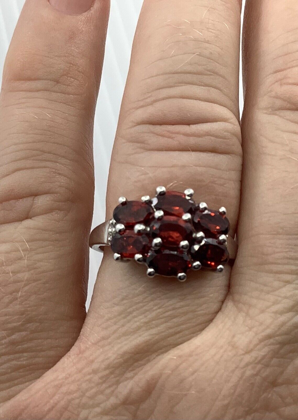 925 garnet and diamond silver cluster ring size R1/2