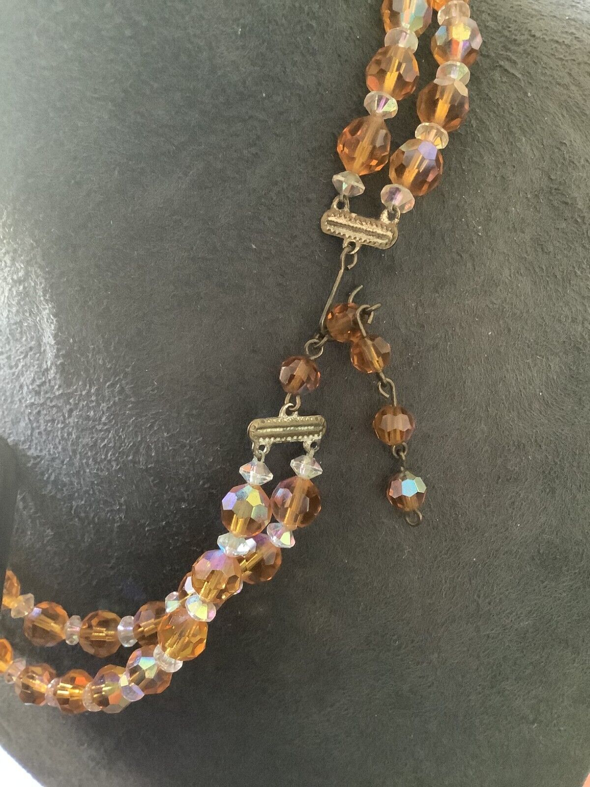 Vintage amber colour & clear faceted bead vintage aurora borealis necklace