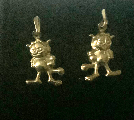 9ct Vintage Garfield drop earrings yellow gold cat 1976 UFS
