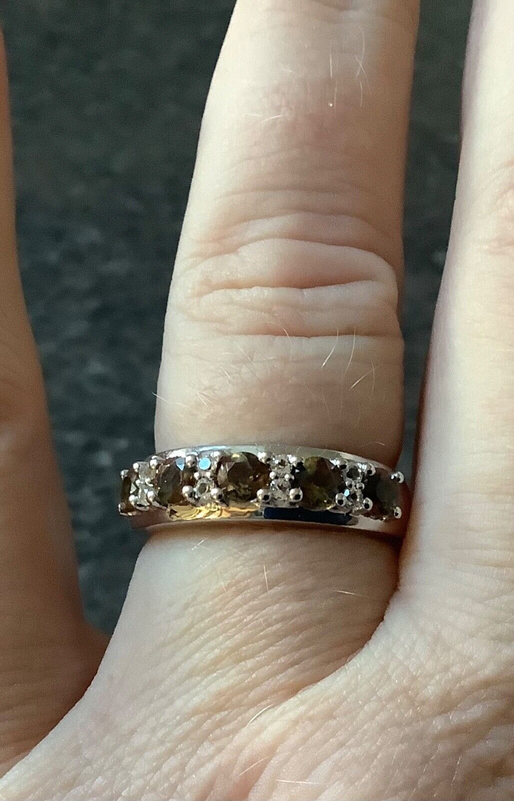 925 Andalusite & zircon half eternity ring size P1/2 sterling silver